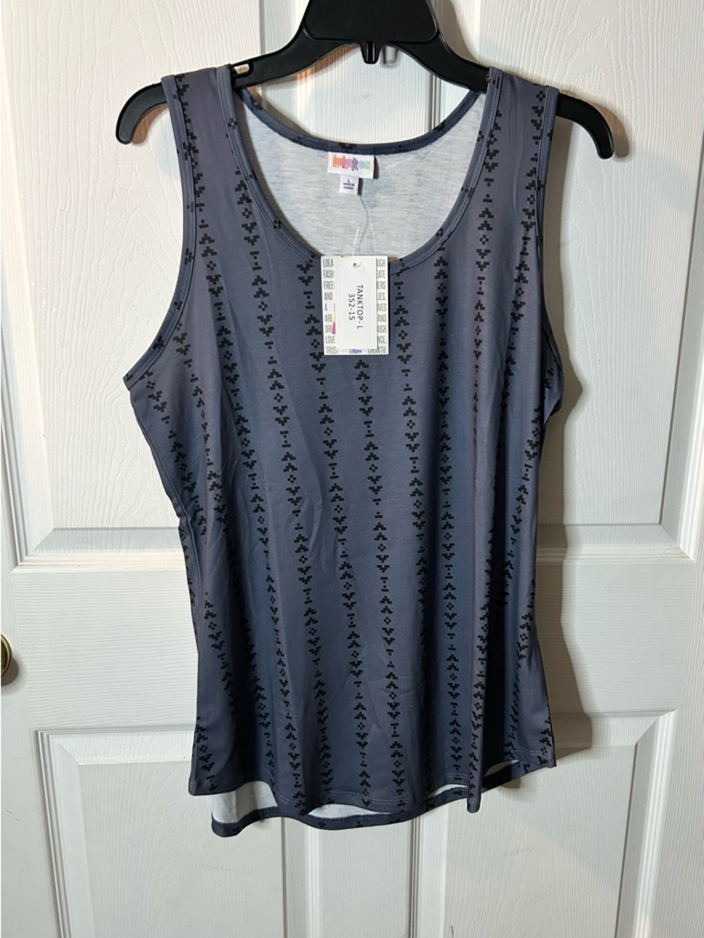 LuLaRoe Slate Blue Sleeveless Tank with Vertical Dot Stripe